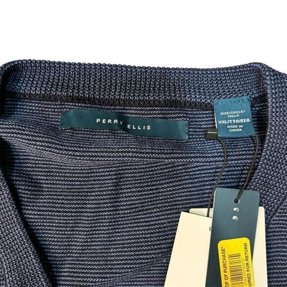 Perry Ellis Men's V-Neck Pullover Sweater 2XL‎ Blue Striped Casual - Picture 4 of 6